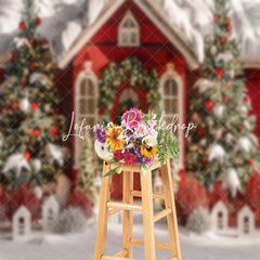 Lofaris White Red House Trees Snow Christmas Photo Backdrop