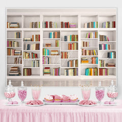 Lofaris White shelf full of books back to school Backdrop