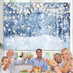 Lofaris White Snowfield Glitter Light Woods Christmas Backdrop
