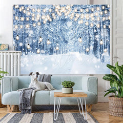 Lofaris White Snowfield Glitter Light Woods Christmas Backdrop