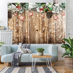 Lofaris White Snowy Christmas Tree With Stars Wooden Backdrop