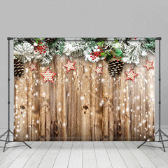 Lofaris White Snowy Christmas Tree With Stars Wooden Backdrop