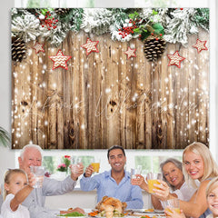 Lofaris White Snowy Christmas Tree With Stars Wooden Backdrop