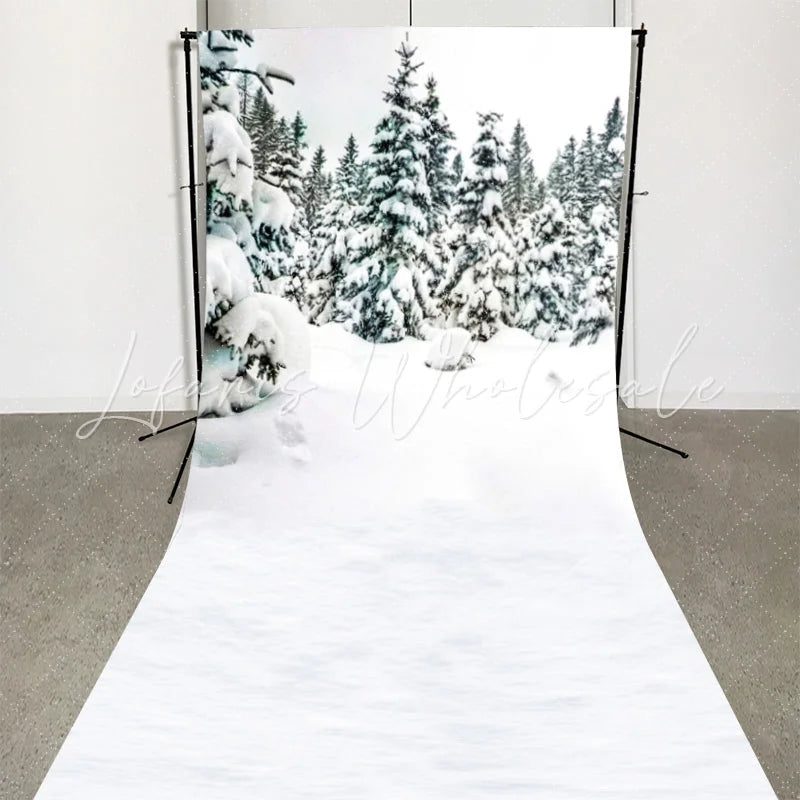 Lofaris White Snowy Tree Winter Scene Photo Booth Backdrop