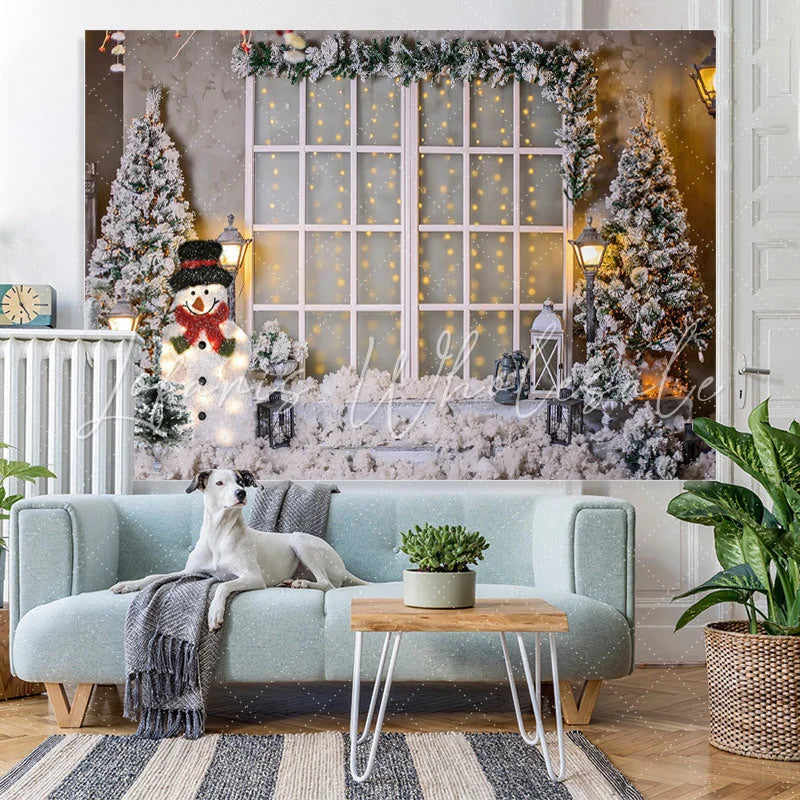 Lofaris White Snowy World With Christmas Trees And Snowman