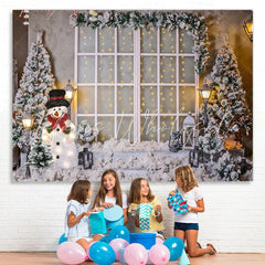 Lofaris White Snowy World With Christmas Trees And Snowman