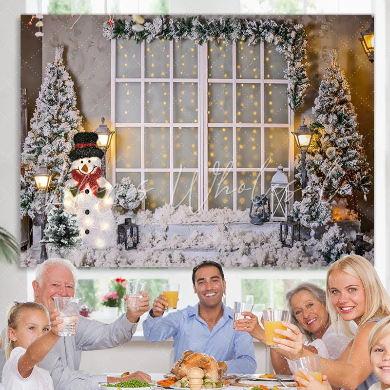 Lofaris White Snowy World With Christmas Trees And Snowman