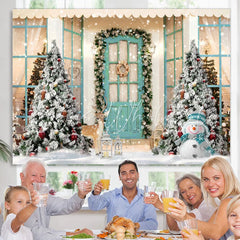 Lofaris White Snowy World With Christmas Trees Outside Door