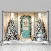 Lofaris White Snowy World With Christmas Trees Outside Door