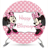 Lofaris White Spot Round Pink Mouse Happy Birthday Backdrop
