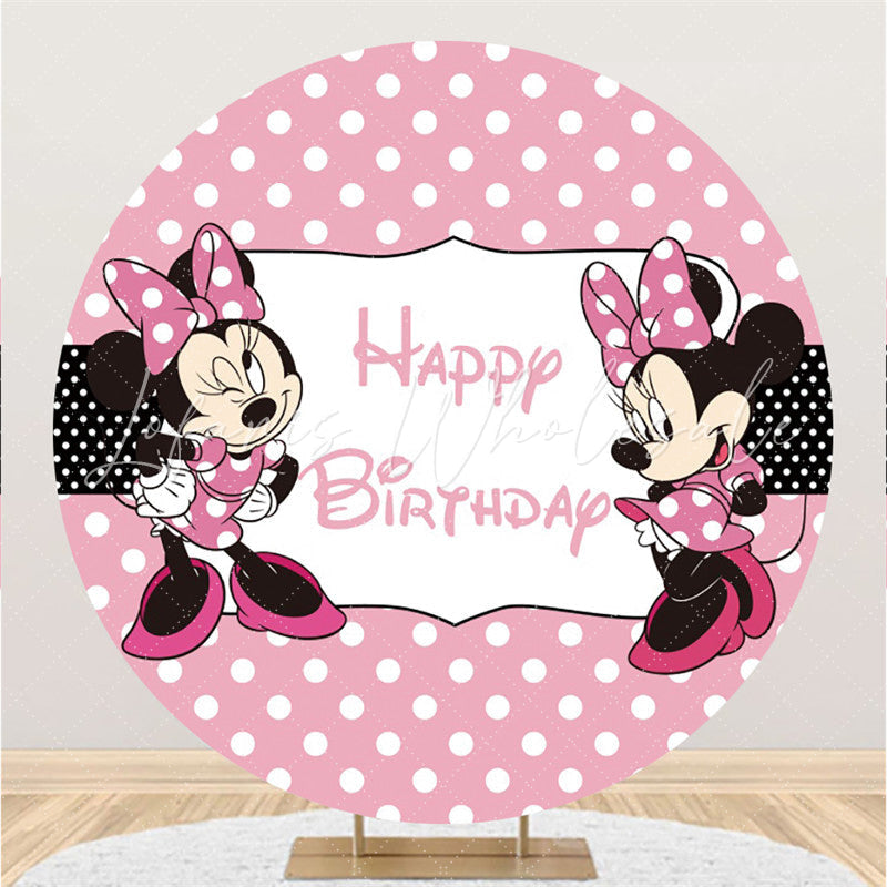 Lofaris White Spot Round Pink Mouse Happy Birthday Backdrop Kit
