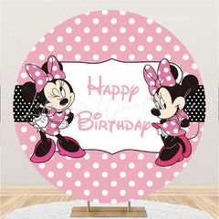 Lofaris White Spot Round Pink Mouse Happy Birthday Backdrop Kit