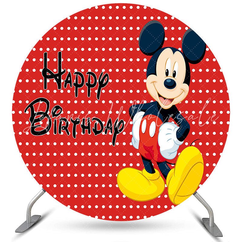 Lofaris White Spot Round Red Cartoon Mouse Birthday Backdrop