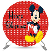 Lofaris White Spot Round Red Cartoon Mouse Birthday Backdrop