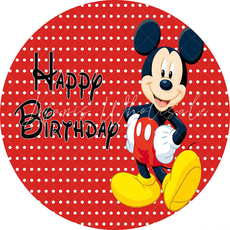 Lofaris White Spot Round Red Cartoon Mouse Birthday Backdrop