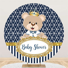 Lofaris White Strip Brown Bear Baby Shower Circle Backdrop