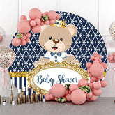 Lofaris White Strip Brown Bear Baby Shower Circle Backdrop