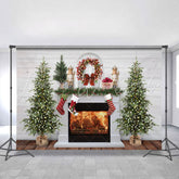 Lofaris White Stripe Fireplace Christmas Backdrop For Party