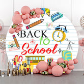 Lofaris White Stripe Stationery Round Back To School Backdrop
