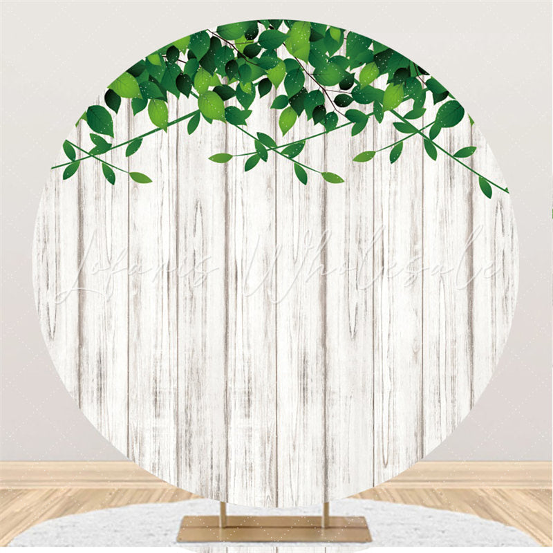 Lofaris White Striped Wood Theme Happy Birthday Round Backdrop