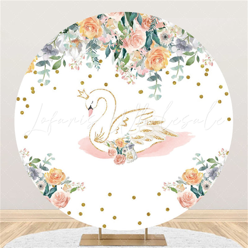 Lofaris White Swan And Flower Happy Birthday Round Backdrop