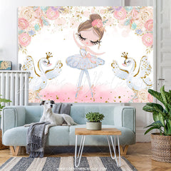 Lofaris White Swan Ballerina Pink Theme Happy Birthday Backdrop