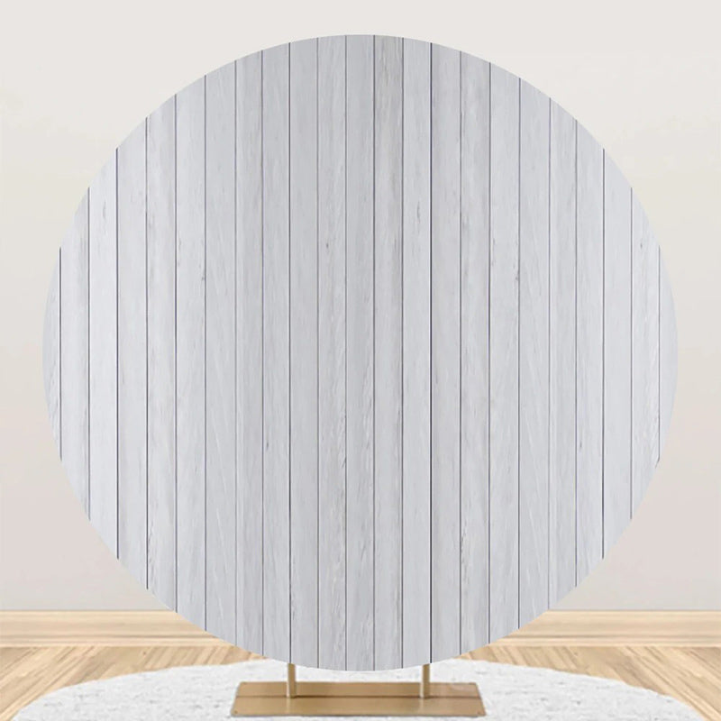 Lofaris White Vertical Plank Simple Round Birthday Backdrop