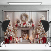 Lofaris White Wall Gifts Trees Fireplace Christmas Backdrop