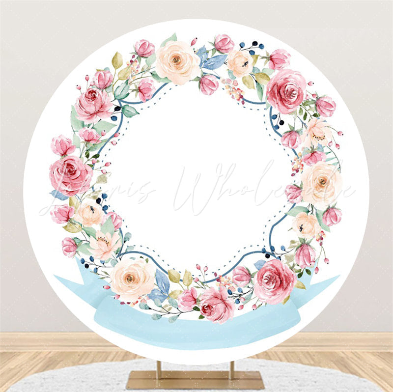 Lofaris White Wall Pink Floral Round Backdrop For Birthday
