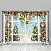 Lofaris White Window With Snowy Christmas Tree Holiday Backdrop