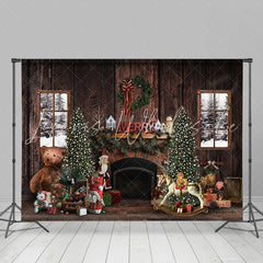 Lofaris White Winter With Christmas Element Wooden Backdrop