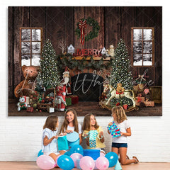 Lofaris White Winter With Christmas Element Wooden Backdrop