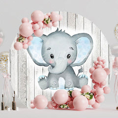 White Wood Elephant Round Backdrop for Baby Shower Event