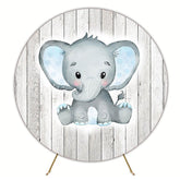 White Wood Elephant Round Backdrop for Baby Shower Event