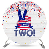 Lofaris White Wood Red And Blue 2nd Happy Birthday Round Backdrop