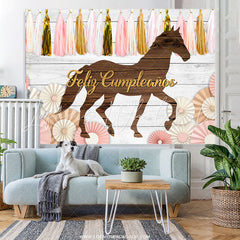 Lofaris White Wooden With Colored Ribbon Horse Birthday Backdrop