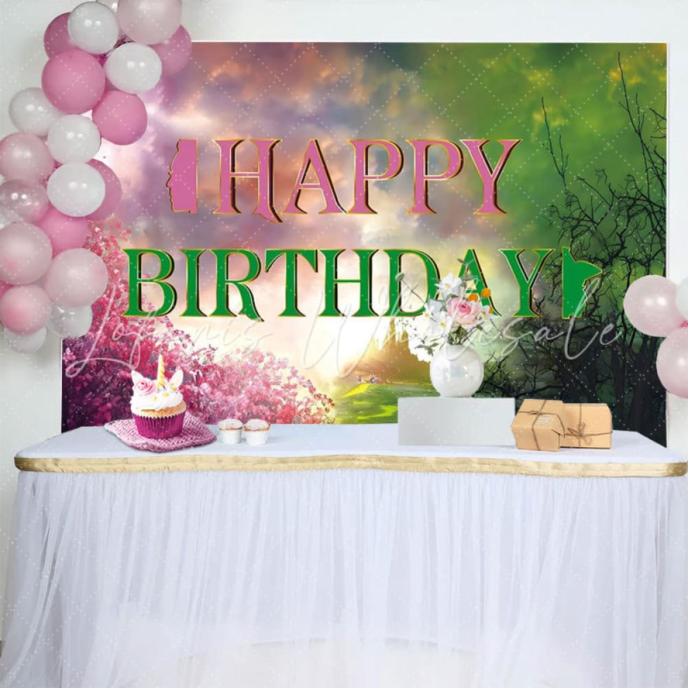 Wicked Green Pink Fantasy Witch Birthday Party Backdrop For Girls