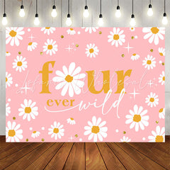 Lofaris Wild Daisy Four Ever Pink Happy Birthday Backdrop