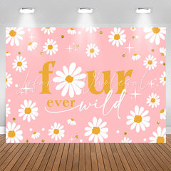 Lofaris Wild Daisy Four Ever Pink Happy Birthday Backdrop