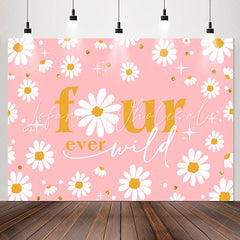 Lofaris Wild Daisy Four Ever Pink Happy Birthday Backdrop