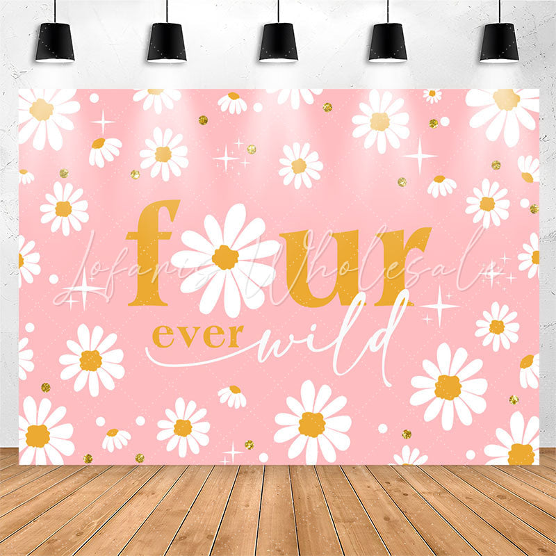 Lofaris Wild Daisy Four Ever Pink Happy Birthday Backdrop