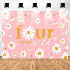 Lofaris Wild Daisy Four Ever Pink Happy Birthday Backdrop