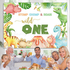 Lofaris Wild Dinosaurs Volcano Happy 1st Birthday Backdrop
