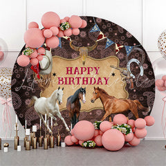 Lofaris Wild Horse West Cowboy Happy Birthday Round Backdrop