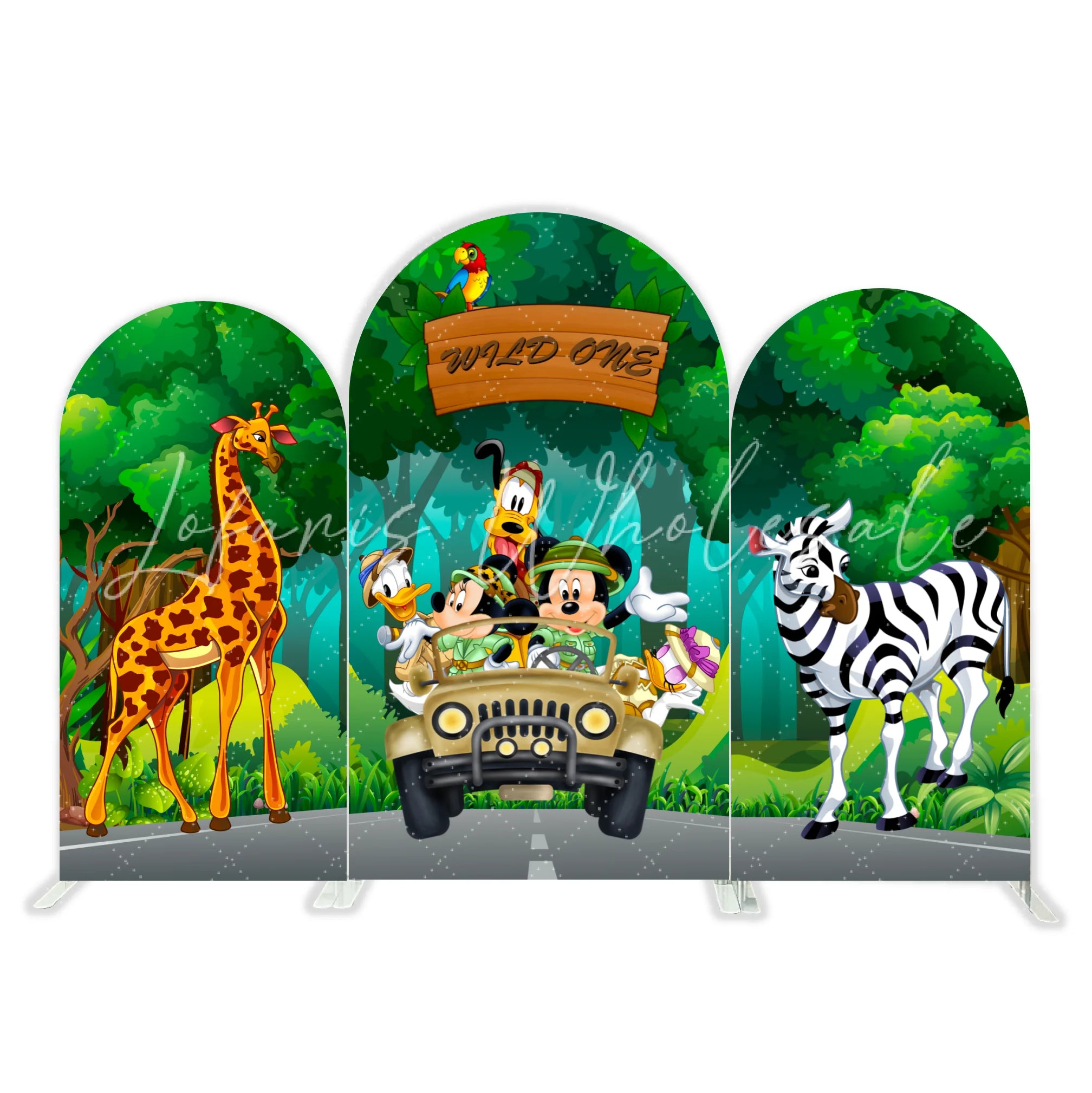 Wild One Cartoon Disney Mickey Minnie Safari Happy Birthday Party Arch Backdrop Wall Cloth Cover