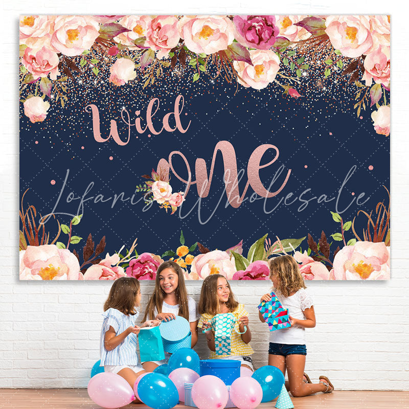 Lofaris Wild One Floral Glitter Party Backdrop for 1st Birthday