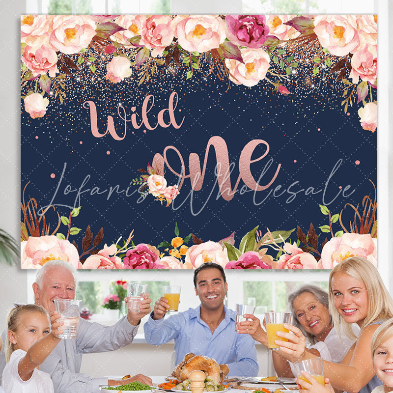 Lofaris Wild One Floral Glitter Party Backdrop for 1st Birthday