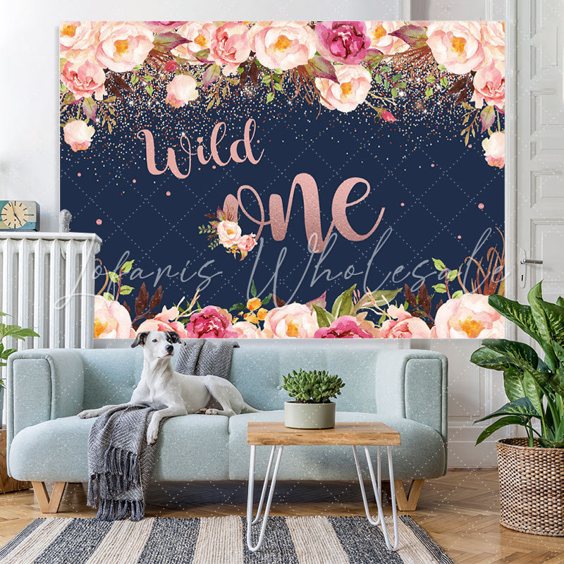 Lofaris Wild One Floral Glitter Party Backdrop for 1st Birthday