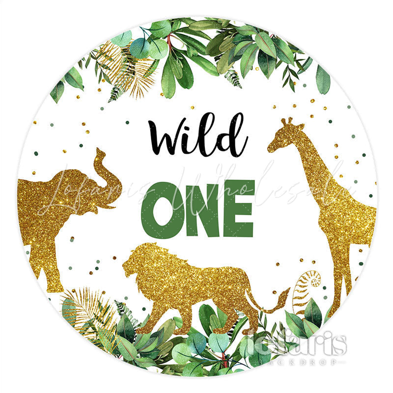 Lofaris Wild One Glitter Animals Round Happy Birthday Backdrop
