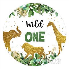 Lofaris Wild One Glitter Animals Round Happy Birthday Backdrop